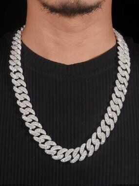 18MM 925 Sterling Silver Moissanite Miami Cuban Link Chain Hip-pop Jewelry